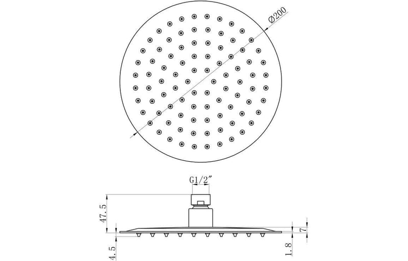 Celeste Round Ultraslim Stainless Steel Shower Head 200mm