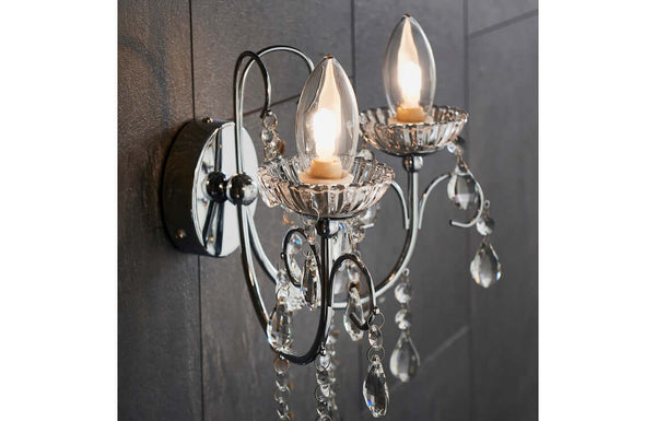 Chrome Two Arm Bathroom Chandelier Wall Light