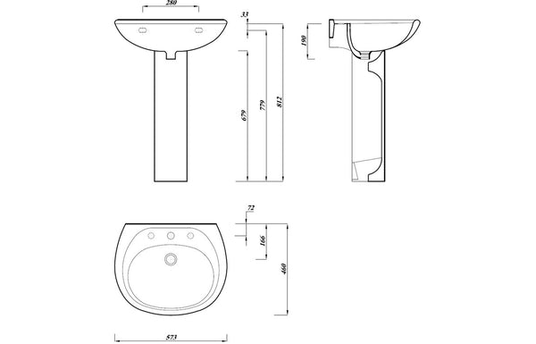 Celeste Holte 573mm x 460mm 1TH Bathroom Basin & Full Pedestal