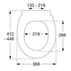 Technical drawing of a a pressalit t soft toilet seat with dimensions